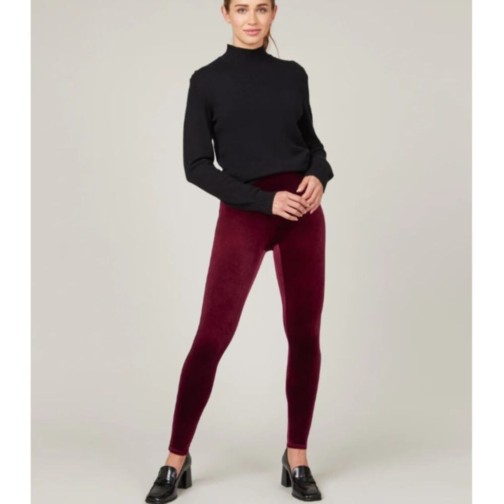 Spanx Womens High Waist Velvet Leggings Size XS Ankle Stretch Holiday Christmas